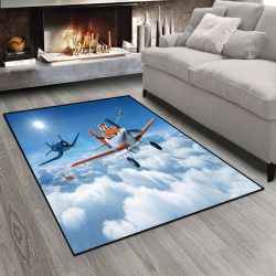 فرش چاپی برای اتاق پسر طرح هواپیما و ابر ها