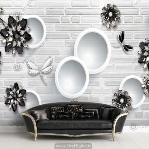 پوستر دیواری گل نگینی مشکی BA-2910