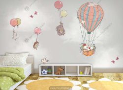 قیمت پوستر دیواری کودک طرح حیوانات عروسکی با بادکنک های رنگی و بالن