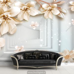 پوستر دیواری سه بعدی گل کرمی BA-3102