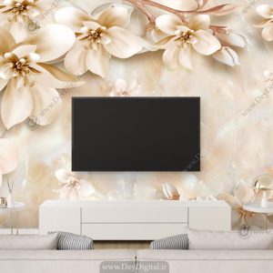 پوستر دیواری پشت تلویزیون گل کرمی BA-3104