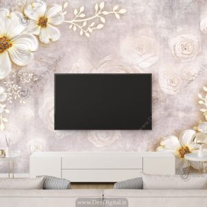 پوستر دیواری پشت تلویزیون گل سفید BA-3109