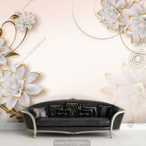 پوستر دیواری سه بعدی گل سفید کرمی BA-3112