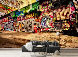 پوستر دیواری طرح سه بعدی نقاشی گرافیتی شهری رو دیوار