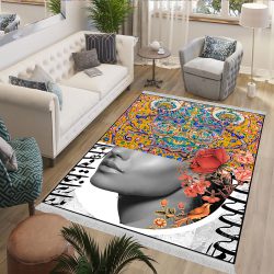 فرشینه فانتزی چاپی اتاق خواب طرح چهره و کاشیکاری