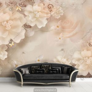 پوستر دیواری سه بعدی گل کرمی BA-3341