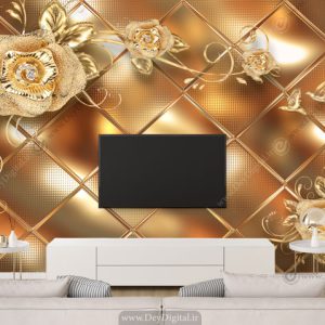 پوستر دیواری پشت تلویزیون گل طلایی BA-3349