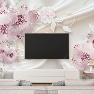 پوستر دیواری پشت تلویزیون گل جواهری صورتی BA-3350