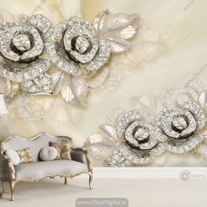 پوستر دیواری گل نگینی نقره ای BA-3359