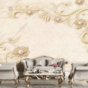 پوستر دیواری سه بعدی گل مروارید کرمی BA-3402