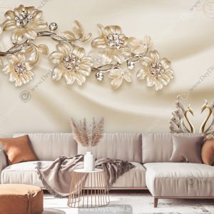 پوستر دیواری سه بعدی گل طلایی BA-3403