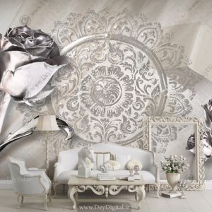 پوستر دیواری سه بعدی گل نقره ای BA-3423