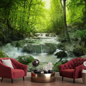 پوستر دیواری طبیعت جنگل سر سبز و رودخانه BA-3460