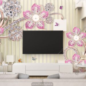 پوستر دیواری پشت تلویزیون گل جواهری صورتی BA-3708