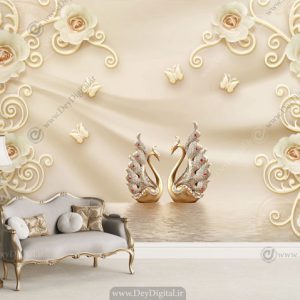 پوستر دیواری سه بعدی گل کرمی BA-3714