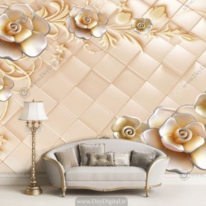 پوستر دیواری سه بعدی گل کرمی BA-3733