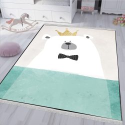 فرش چاپی طرح ساده خرس سفید با تاج و زمینه روشن