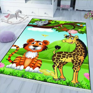 فرش چاپی طرح ببر و زرافه و میمون و کوالا در جنگل