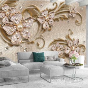 پوستر دیواری طرح گل های تزئینی جواهراتی