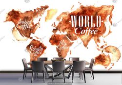پوستر دیواری کافی شاپ طرح نقشه جهان از جنس قهوه