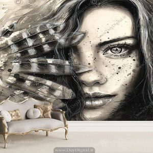 پوستر دیواری پذیرایی طرح سه بعدی چهره زن نقاشی BA-4220