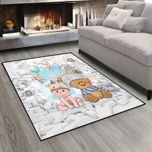 فرش چاپی طرح عروسک خرسی و نی نی زمینه سه بعدی