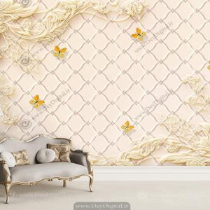 کاغذ دیواری پذیرایی سفید طلایی BA-4278