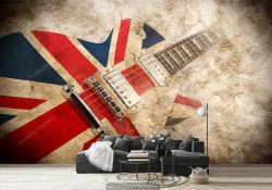 پوستر دیواری موسیقی طرح گیتار با پرچم انگلیس