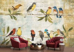 پوستر دیواری نقاشی پرنده های در حال آواز