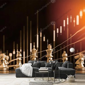 پوستر دیواری طرح سکه و کندل های بازار مالی