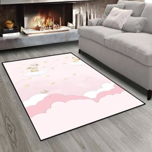 فرش چاپی طرح عروسکی نشسته روی ابر و آسمان صورتی