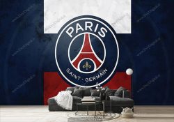 پوستر دیواری پسرانه طرح سه بعدی پرچم و لوگوی تیم فوتبال پاری‌سن‌ژرمن