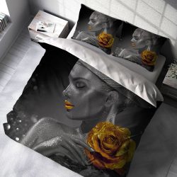 ست روتختی دونفره طرح چهره طوسی طلایی