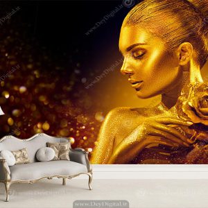 پوستر دیواری مدرن طرح چهره زن رنگ مشکی طلایی
