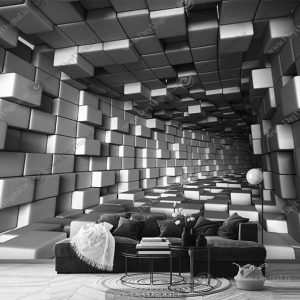 پوستر مدرن طرح تونل مکعبی سیاه و سفید
