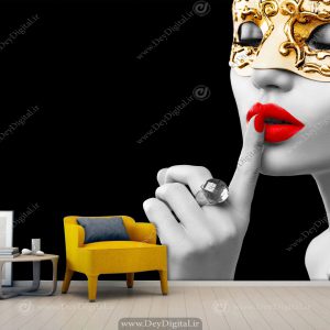 پوستر دیواری چهره زن نقاب طلایی BA-4530