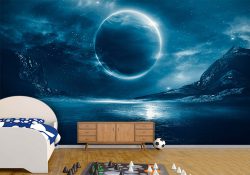 پوستر دیواری آسمان شب با کره‌ی ماه بزرگ
