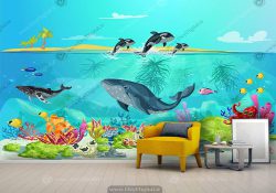 پوستر دیواری نوجوان پسرانه طرح وال و نهنگ در اقیانوس