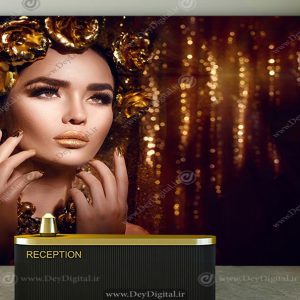 پوستر دیواری چهره زن با تاج گل رز طلایی روی سرش برای آرایشگاه BA-4765