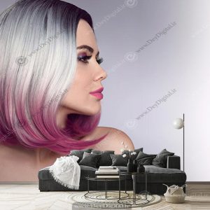 پوستر دیواری طرح چهره زن با موهای رنگ بالیاز خاکستری صورتی