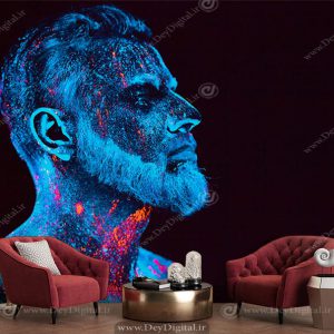 پوستر دیواری چهره مرد جذاب به سبک نقاشی رنگ آبی با زمینه تیره