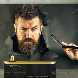 کاغذ دیواری سه بعدی طرح چهره مرد جذاب با ریش بلند با زمینه تیره