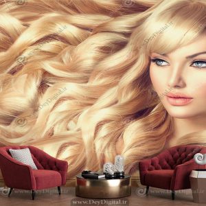 پوستر دیواری میکاپ فیس زن با موهای بلند و پر رنگ بلوند طلایی