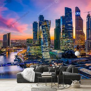 کاغذ دیواری سه بعدی طرح ساختمان‌های شهر