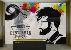 کاغذ دیواری برای آرایشگاه مردانه با طرح مرد جنتلمن