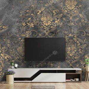 پوستر دیواری لاکچری پشت تلویزیون طرح داماسک