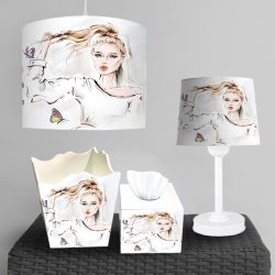 ست چراغ خواب و لوستر طرح فانتزی دخترانه با زمینه سفید