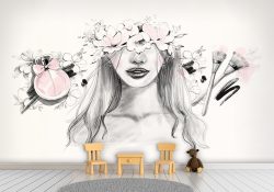 پوستر فانتزی اتاق دختر طرح نقاشی از یک دختر میکاپ شده با لوازم آرایش