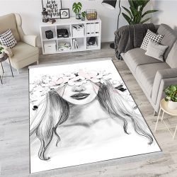 فرشینه چاپی طرح دختری با تاج گل و زمینه روشن