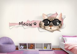 پوستر دیواری نوجوان دخترانه طرح گربه ملوس با عینک دودی